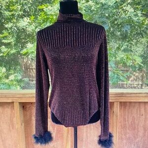 Wayf Black and Brown Cowl Neck Sweater